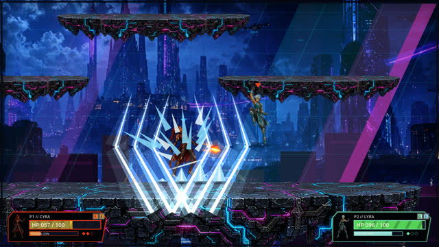 A fighter caught in a cage of ice shards on a neon-lit platform